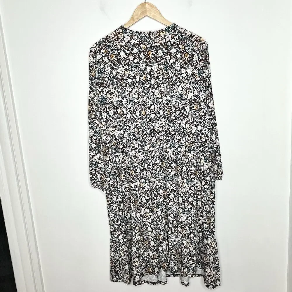 Torrid Floral Print Tiered Faux Wrap Dress Burgundy Womens 2X Wedding Guest